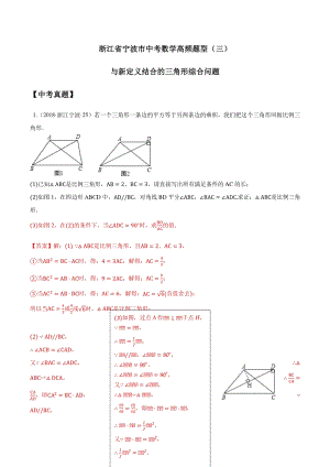 浙江省宁波市2021届中考数学高频题型（三）与新定义结合的三角形综合问题（含答案）