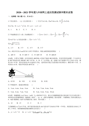 江苏省扬州市2020—2021学年九年级上期末网上适应性测试数学试卷（含答案解析）