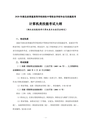 2020年湖北省普通高等学校招收中职毕业生技能高考（计算机类考试大纲）