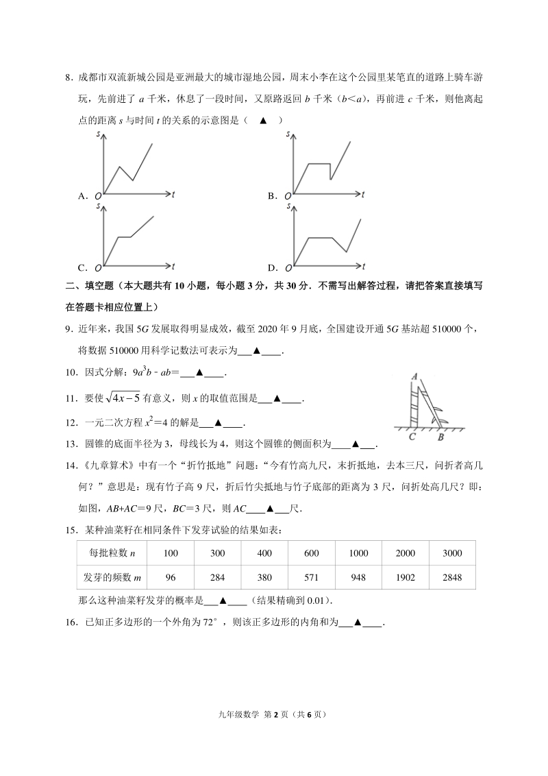 江苏省扬州市2020-2021学年九年级数学中考模拟试卷_第2页