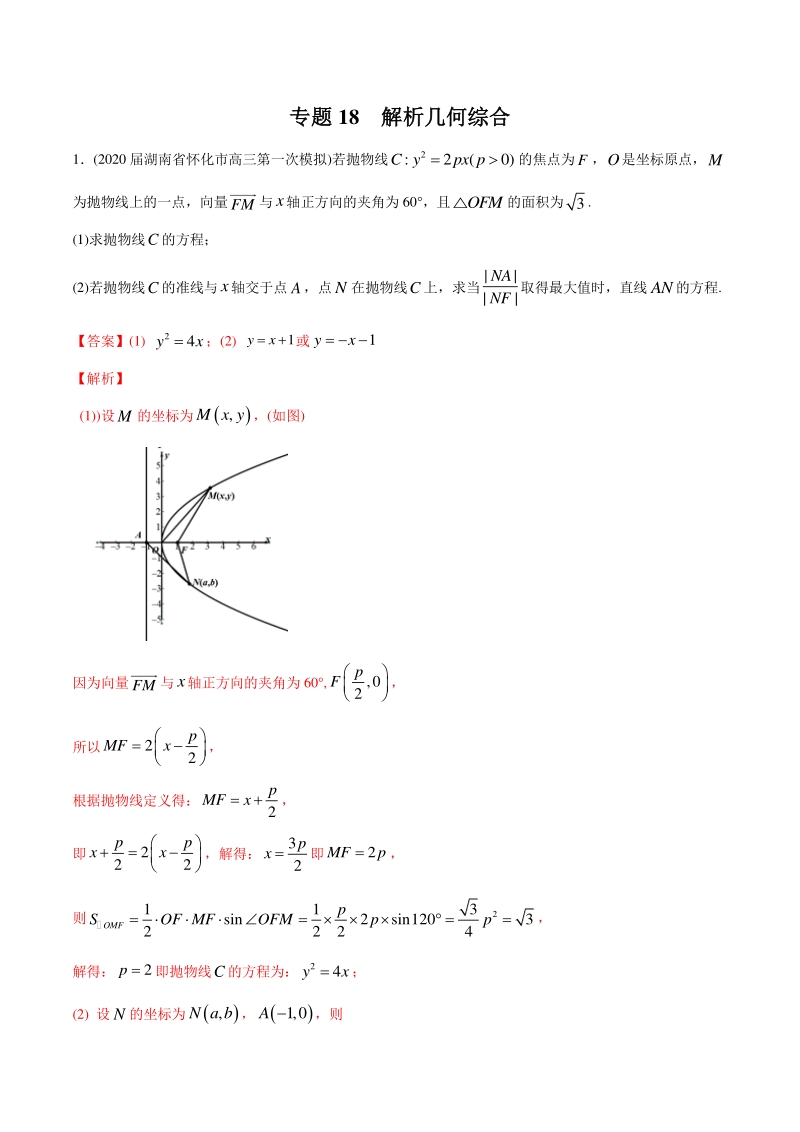 备战2021高考 专题18 解析几何综合（教师版含解析）_第1页