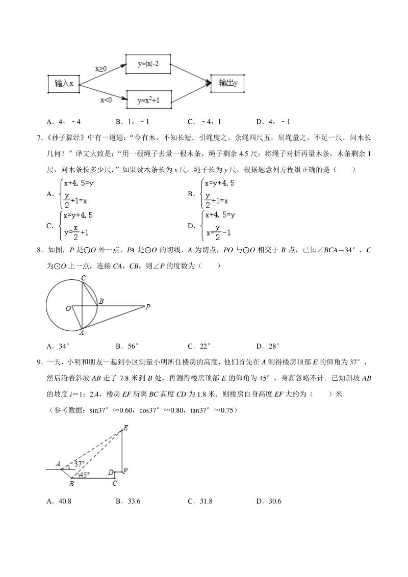 重庆市主城六校发展共同体2020年中考数学适应性试卷（6月份）含答案_第2页