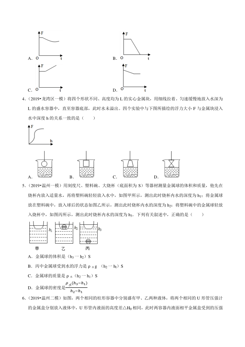 2021年浙江温州中考科学复习专题专练19：压强和浮力（含答案解析）_第2页
