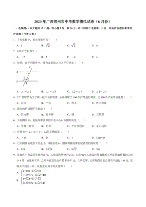 2020年广西贺州市中考数学模拟试卷（6月份）含答案解析
