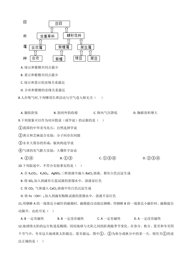 2021年杭州市中考科学模拟试卷（1）含答案解析_第2页