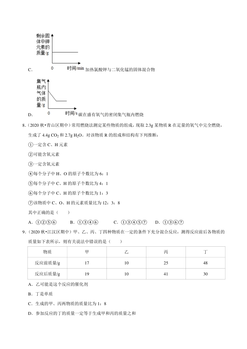 2021年湖北省武汉市中考化学复习专练（3）质量守恒定律与化学方程式（含答案解析）_第3页