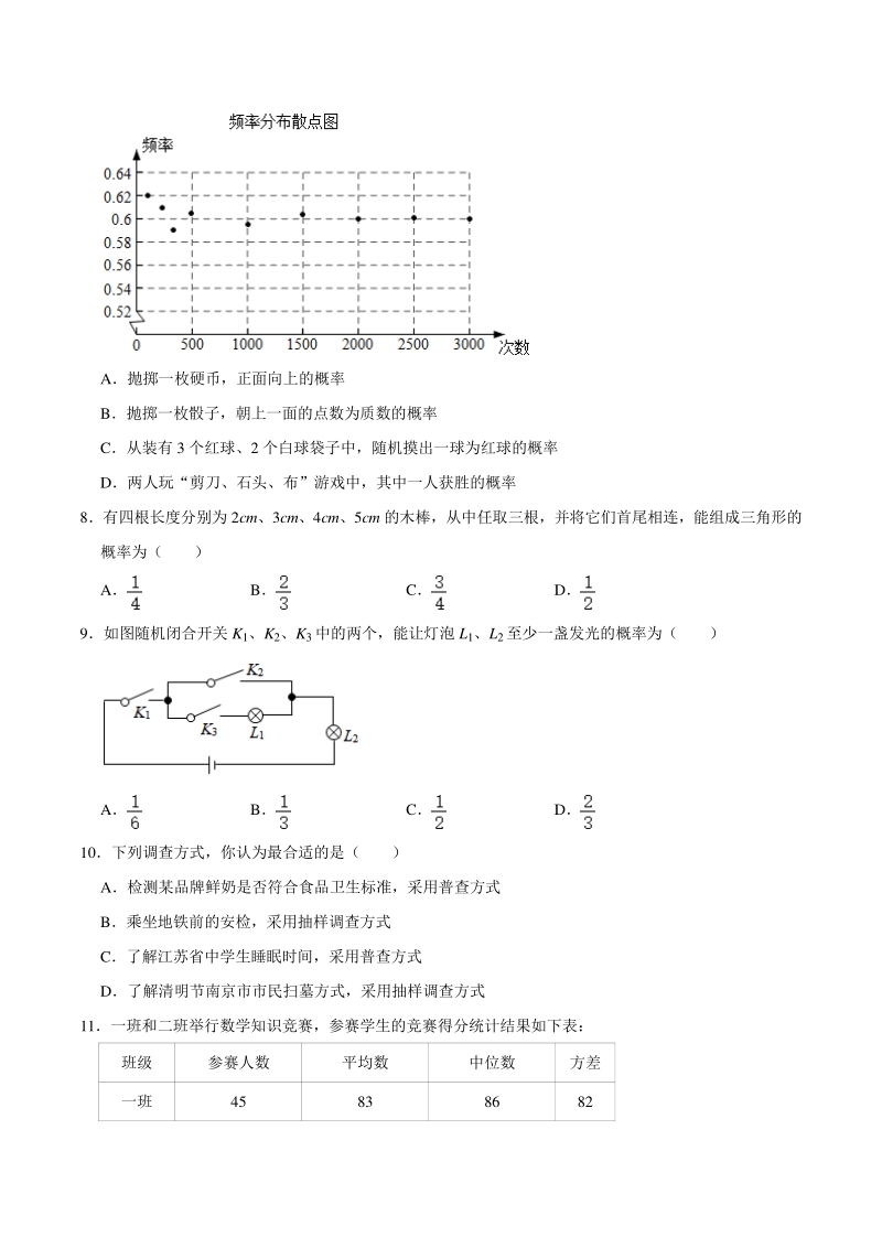 2021年浙教版中考数学一轮复习《第3讲 统计与概率》专题训练（含答案解析）_第2页