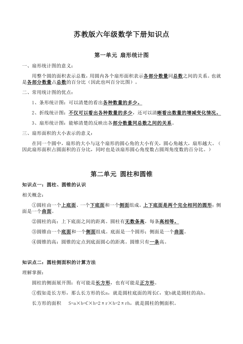 2021年扬州某校苏教版六年级下数学全册知识点_第1页