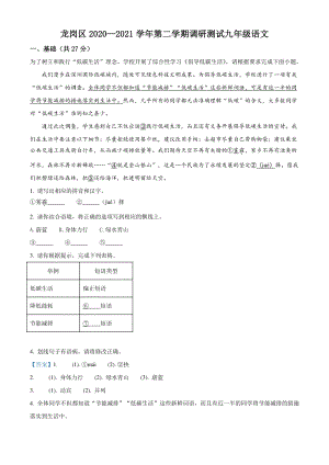 2021年广东省深圳市龙岗区中考模拟语文试题（含答案）