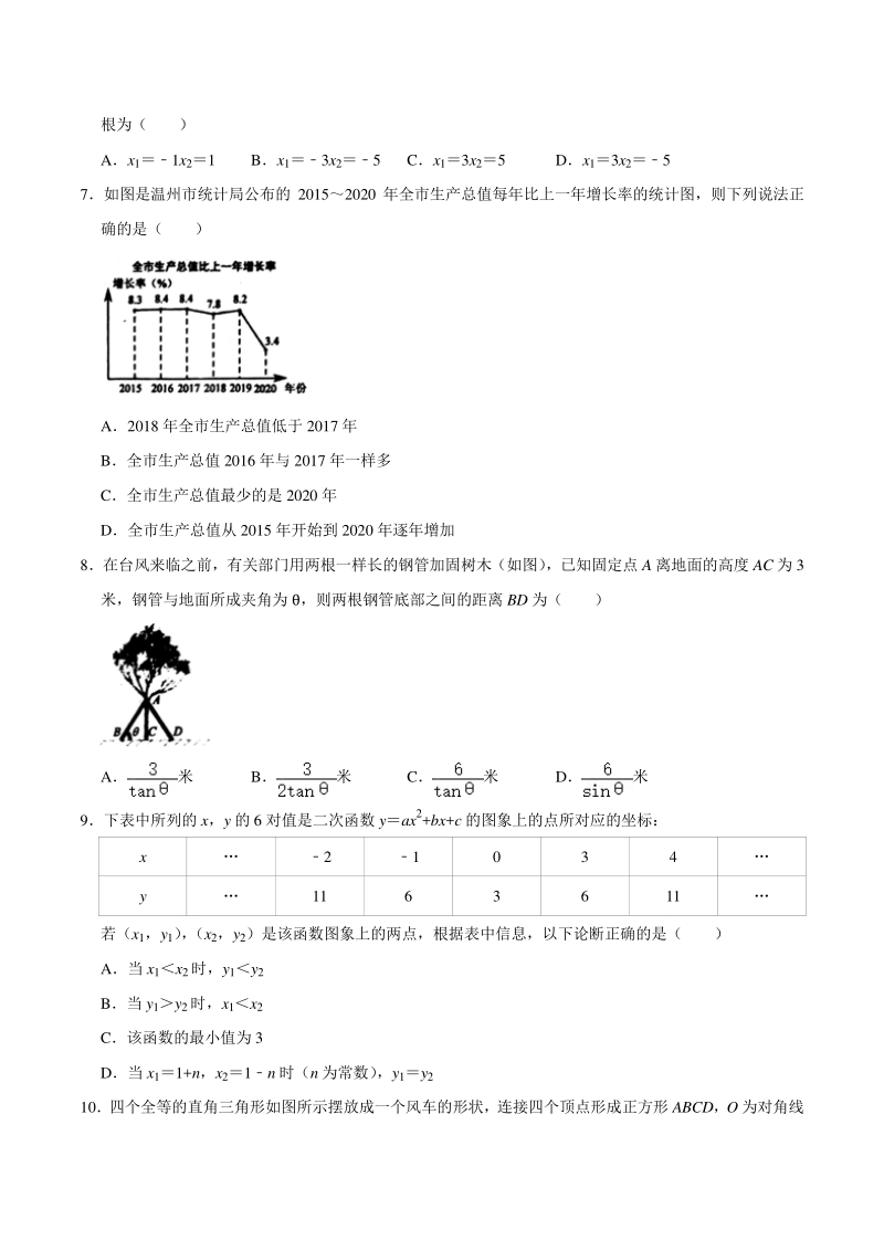 2021年浙江省温州市中考数学第二次适应性试卷（含答案不全）_第2页