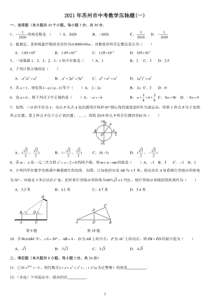 2021年江苏省苏州市中考数学压轴题（一）含答案