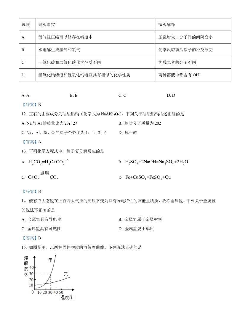2021年重庆市中考一模化学试题（含答案）_第3页