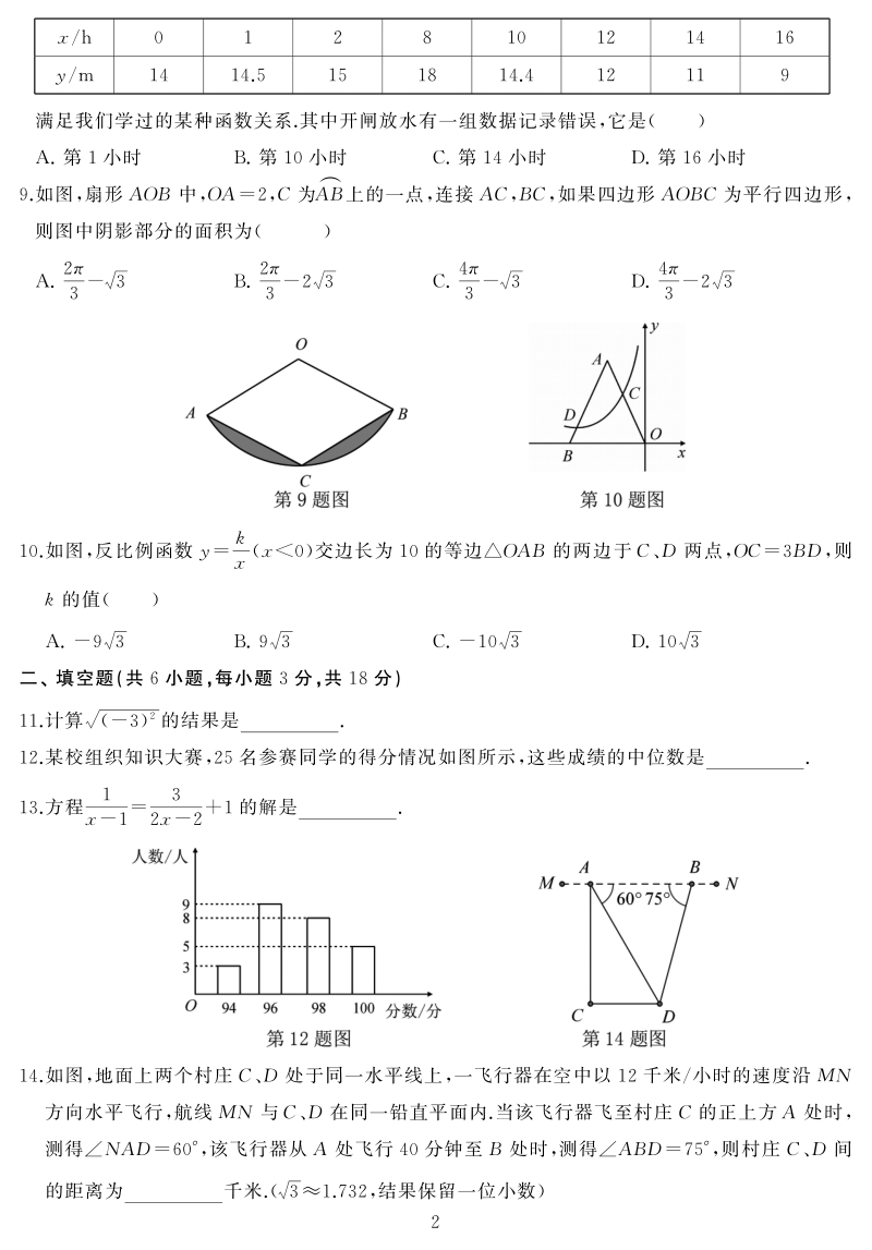 湖北省武汉市江岸区2021年中考模拟数学试题（三）含答案_第2页