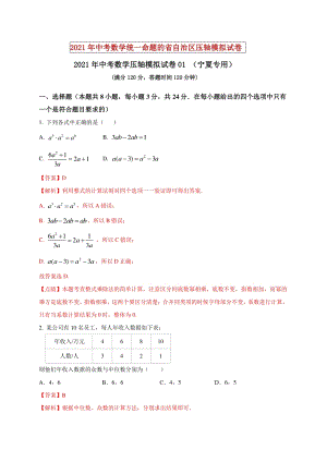 2021年宁夏中考数学压轴模拟试卷（1）含答案解析