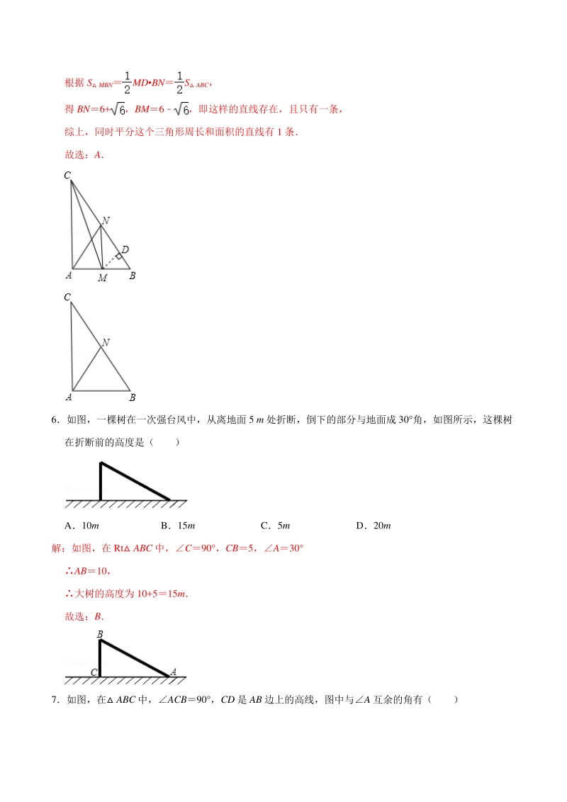 2021年中考数学分类专题突破13 直角三角形的性质（含答案解析）_第3页