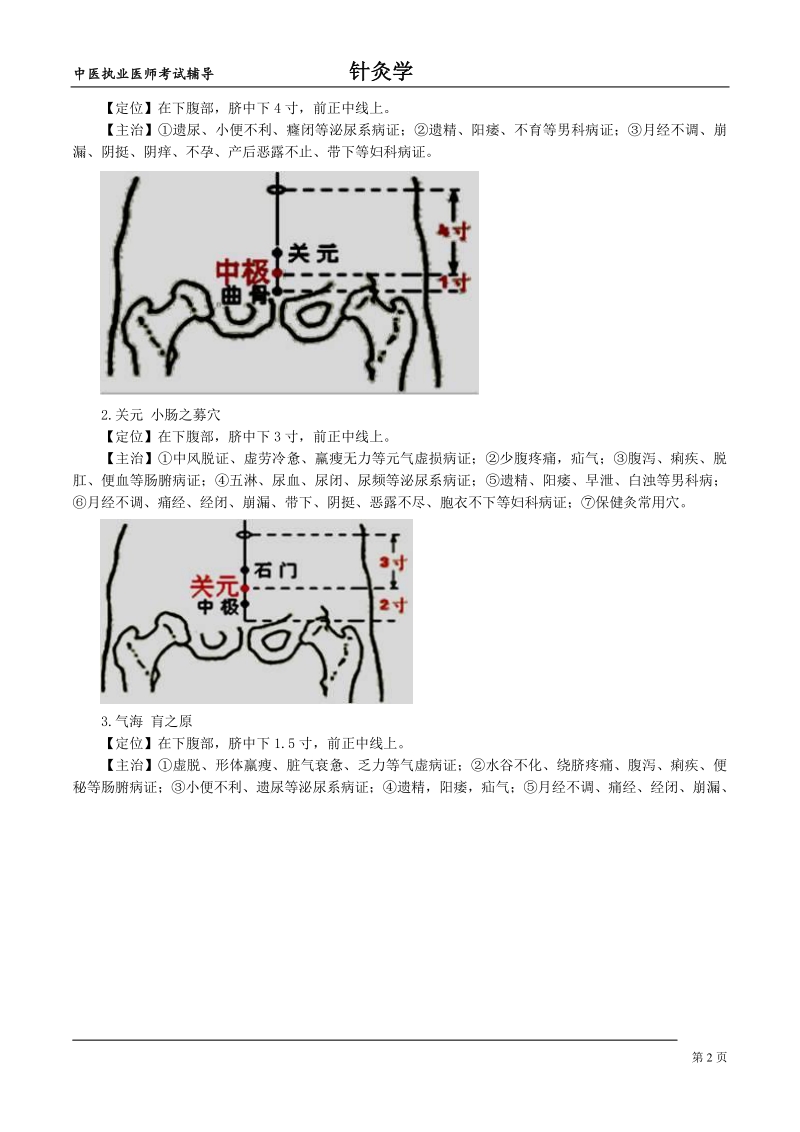 中医执业医师考试辅导-针灸学第二十单元任脉、腧穴_第2页