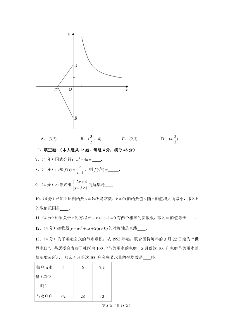 2021年上海市普陀区中考数学二模试卷（含答案详解）_第2页