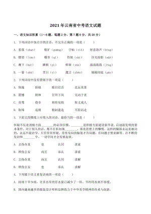 2021年云南省中考语文试题（含答案）