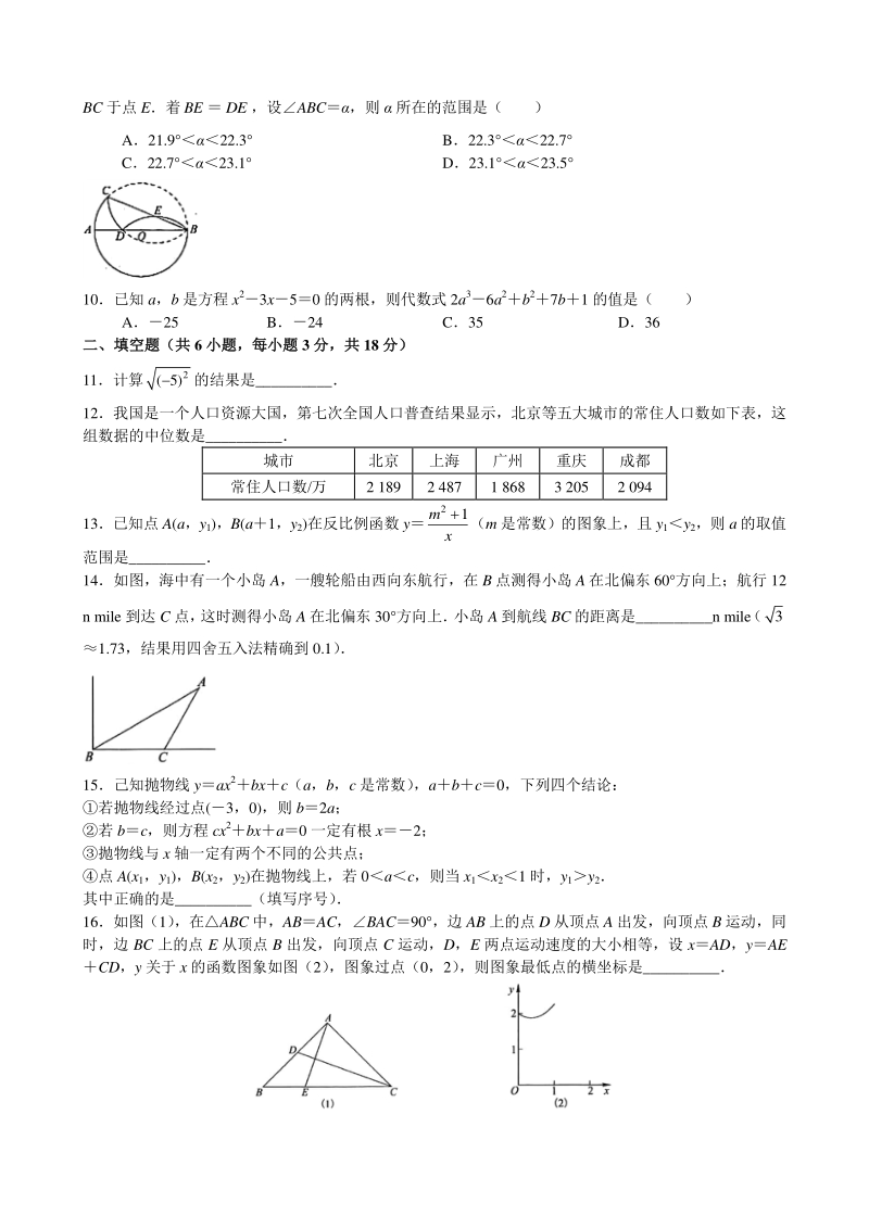 2021年武汉市初中毕业生学业考试数学试卷（含答案）_第2页