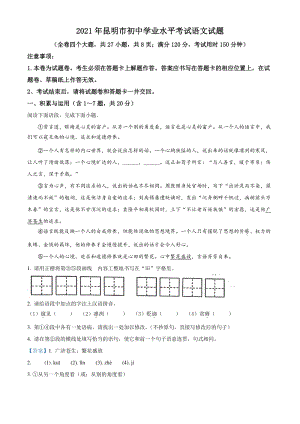 2021年云南省昆明市中考语文试题（含答案）