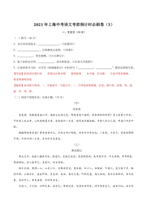 2021年上海中考语文考前倒计时必刷卷（3）含答案详解