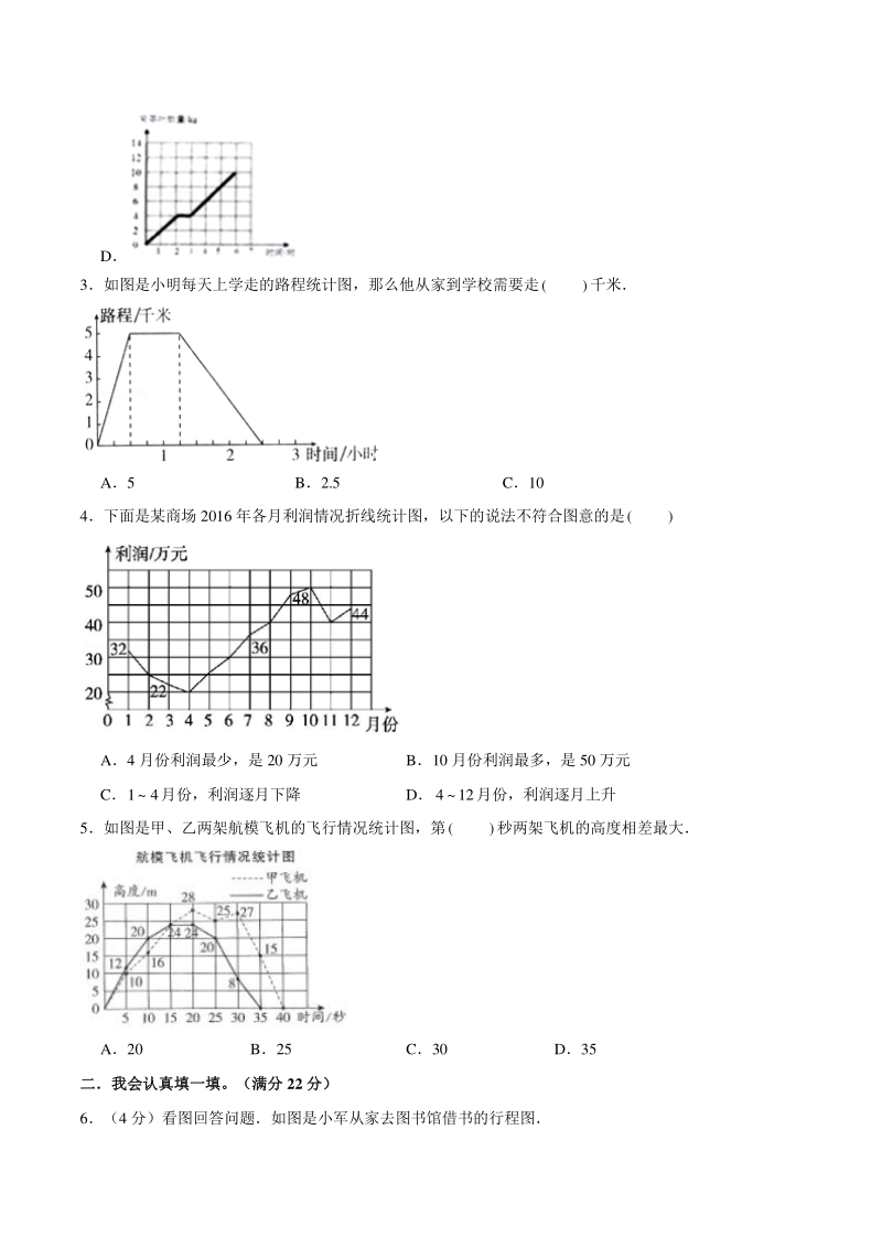 2021年苏教版五年级数学下册 第二单元折线统计图 易错题专项强化训练（含答案）_第2页