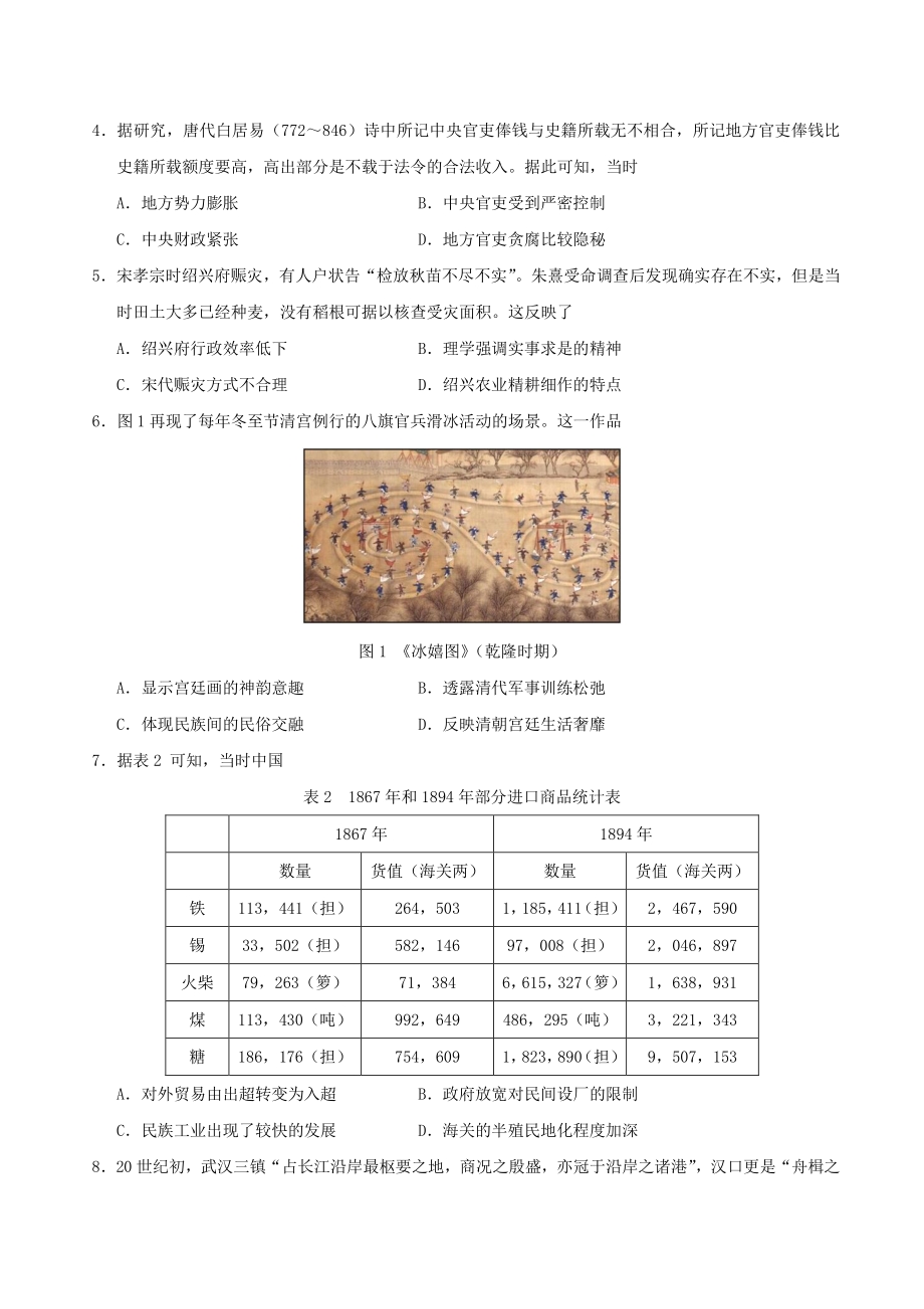 2021年湖南省普通高中学业水平选择性考试历史试题（含答案）_第2页