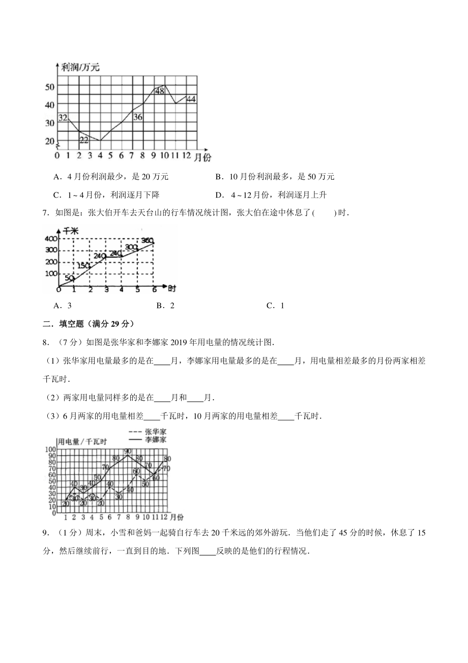 2021年苏教版五年级数学下册《第二单元 折线统计图》单元测试A卷（含答案）_第3页