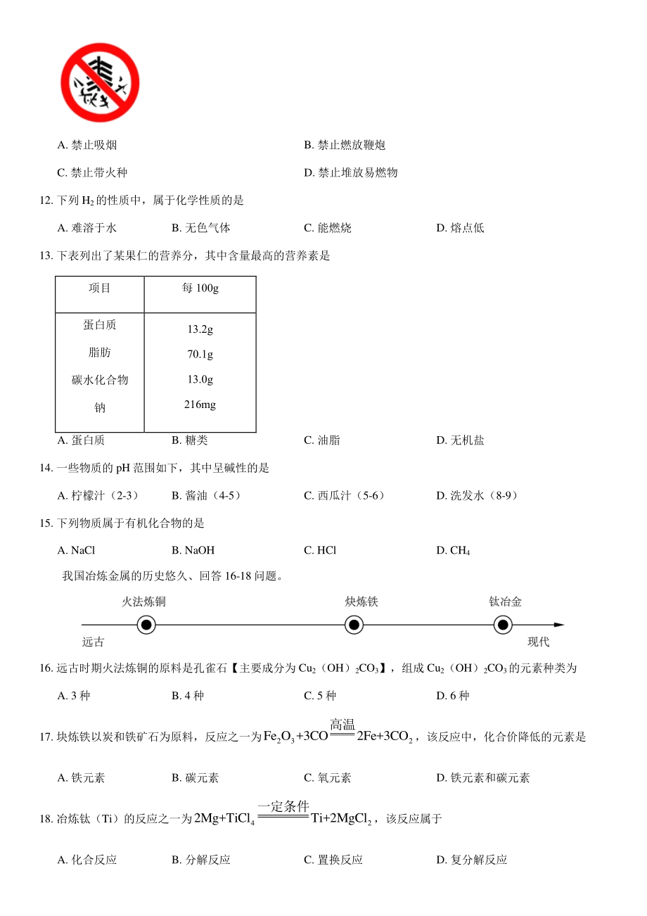 2021年北京市中考化学真题（含答案）_第2页