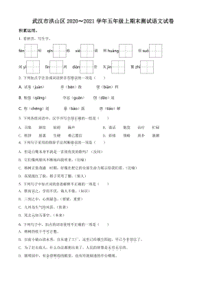 2020-2021学年湖北省武汉市洪山区五年级上册期末考试语文试卷（原卷版+解析版）