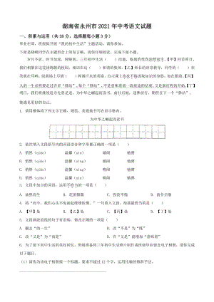 湖南省永州市2021年中考语文试题（含答案解析）