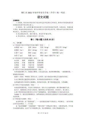 2021年贵州省铜仁市中考语文真题（含答案）