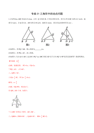 专练01 三角形中的动点问题-2021年中考数学压轴题专项高分突破训练（教师版含解析）