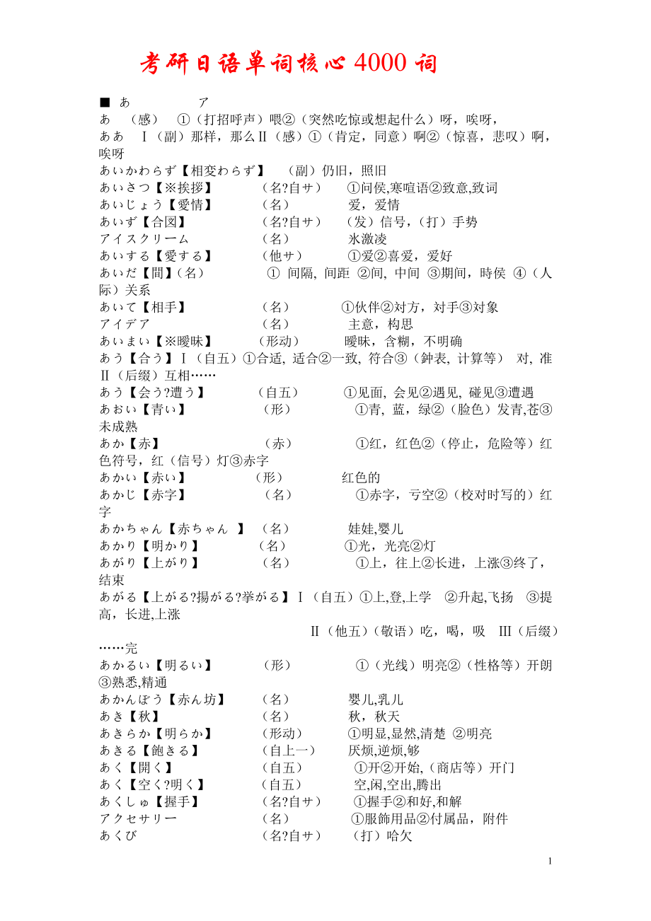 考研日语单词核心4000词汇(全)_第1页