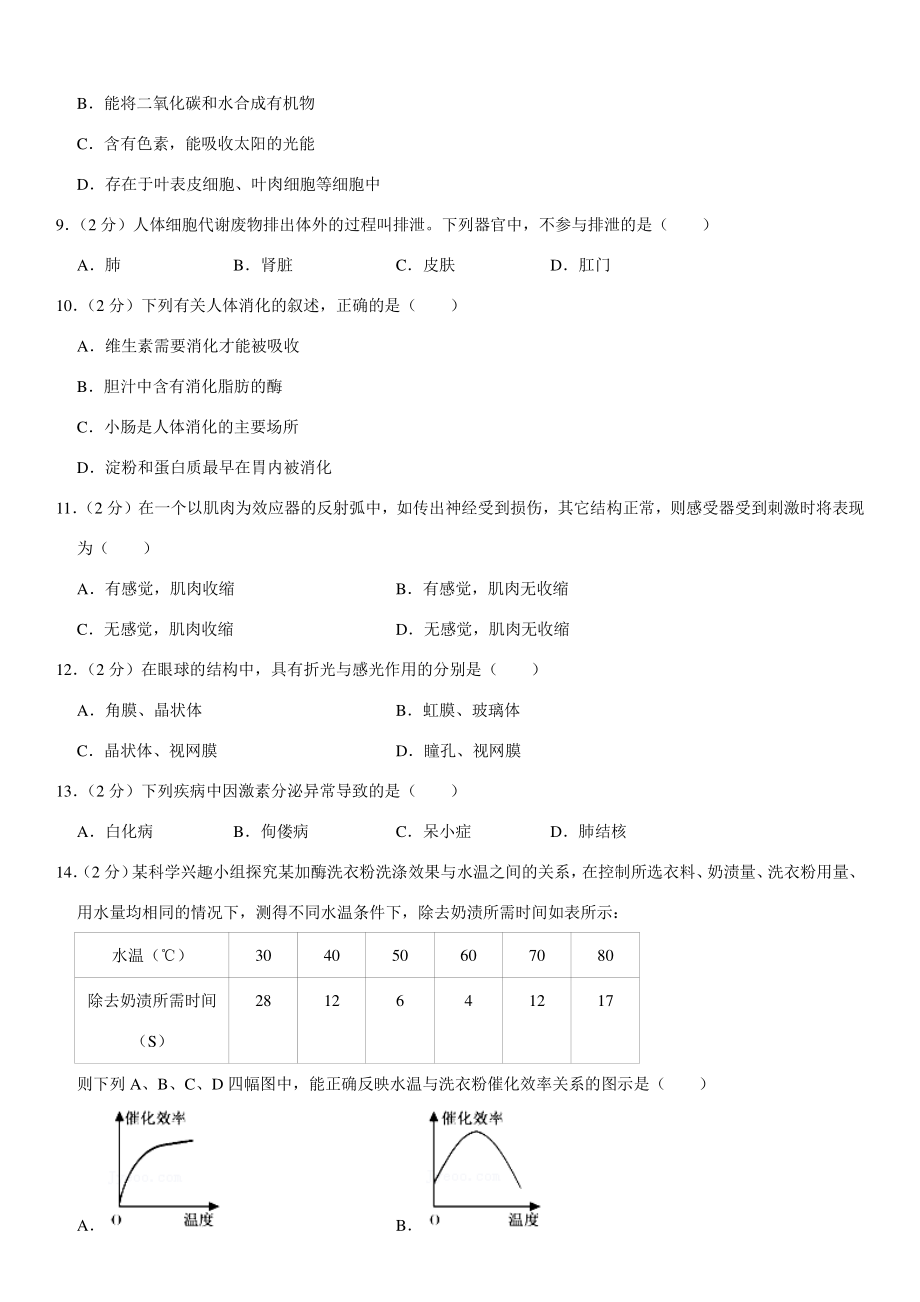 2021年湖南省常德市中考生物试卷（含答案）_第2页