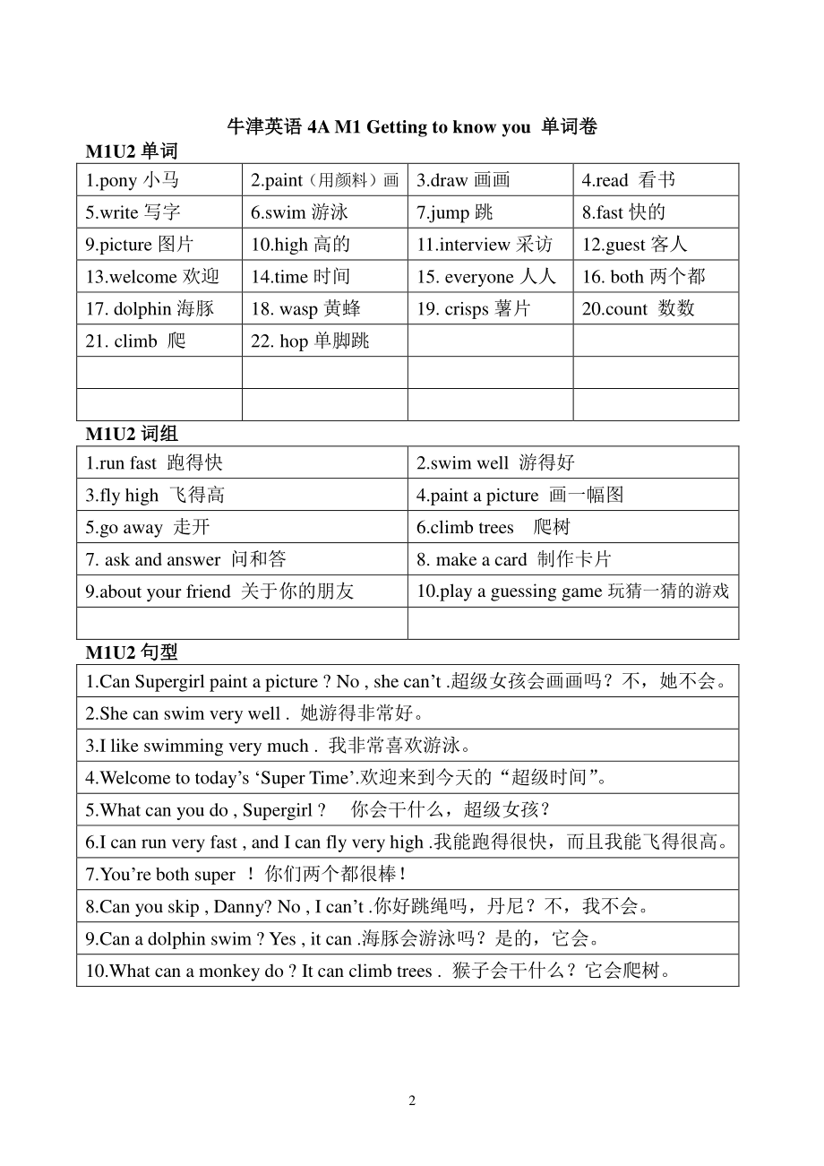 2021年上海版牛津英语（试用版）4A全册单词+词组+句型_第2页