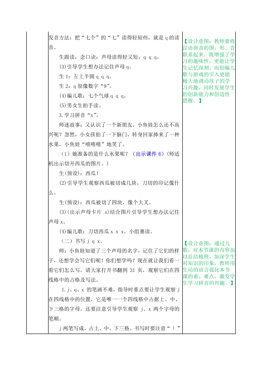 2021部编版一年级上《汉语拼音6 j q x》教学设计+课堂作业（含答案）_第3页