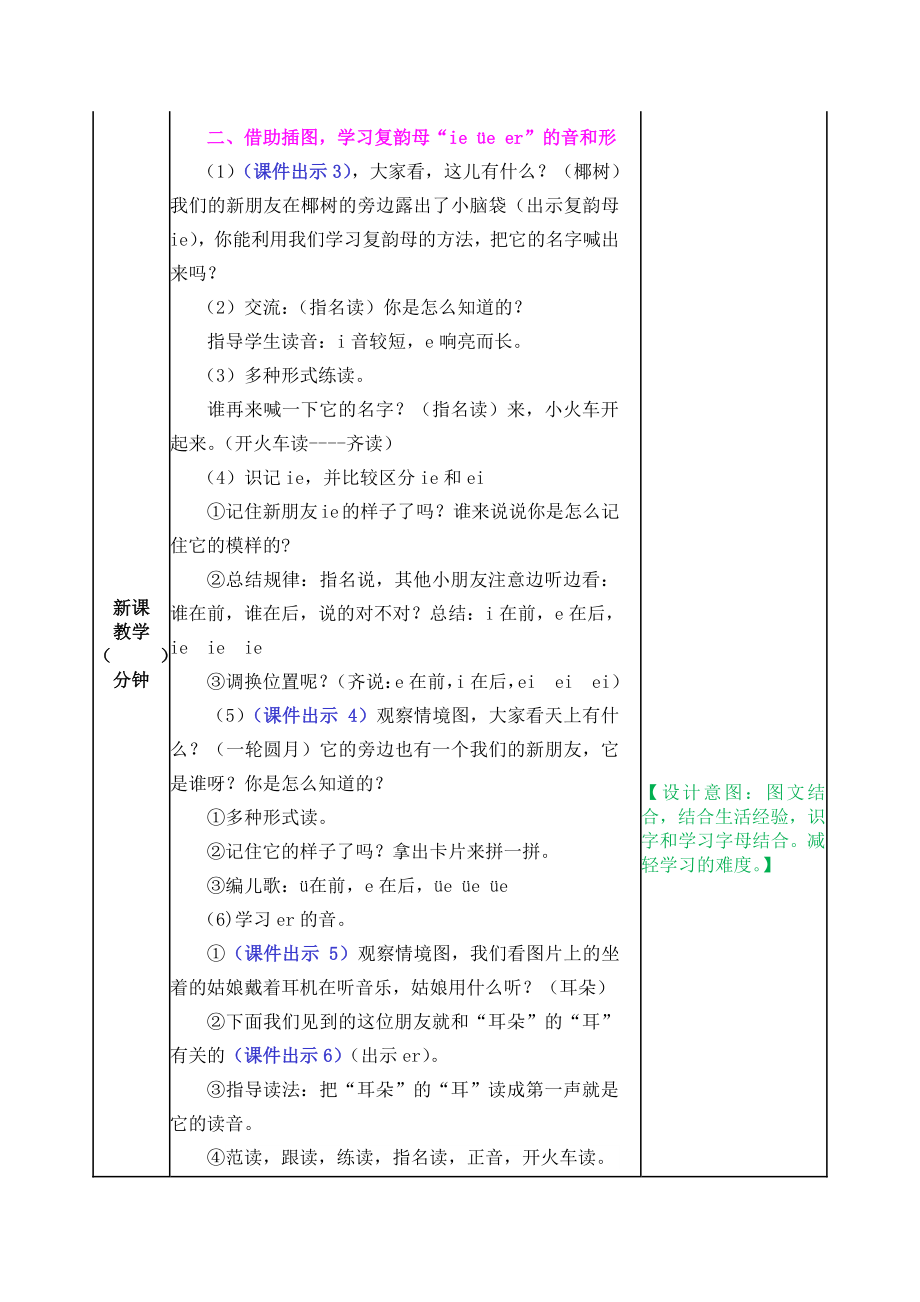 2021部编版一年级上《汉语拼音11 ie üe er》教学设计+课堂作业（含答案）_第2页