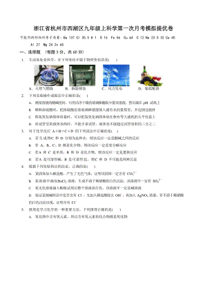 浙江省杭州市西湖区2022-2023学年九年级上科学第一次月考模拟提优卷（含答案）