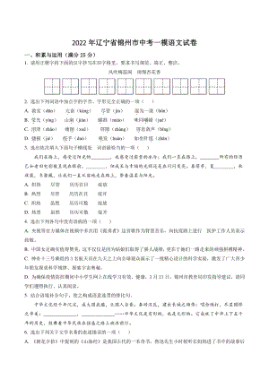 2022年辽宁省锦州市中考一模语文试卷（含答案解析）