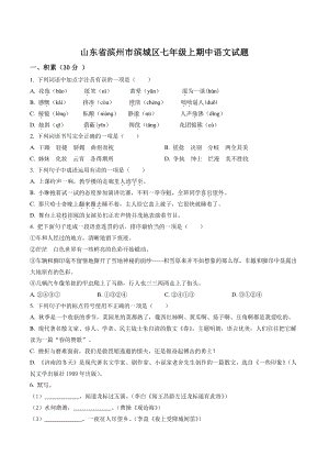 山东省滨州市滨城区2021-2022学年七年级上期中语文试卷（含答案解析）