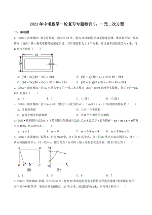 2023年广东省中考数学一轮复习专题特训9：一元二次方程（含答案解析）