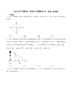2023年广东省中考数学一轮复习专题特训16：锐角三角函数（含答案解析）