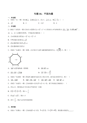 2022届广东省高三数学一轮复习专题06：平面向量（含答案）