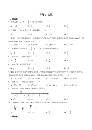 专题1：实数（含答案解析）2023年湖南省中考数学一轮复习专题训练