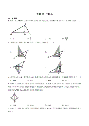 2023年北京市中考数学一轮复习专题训练17：三角形（含答案解析）