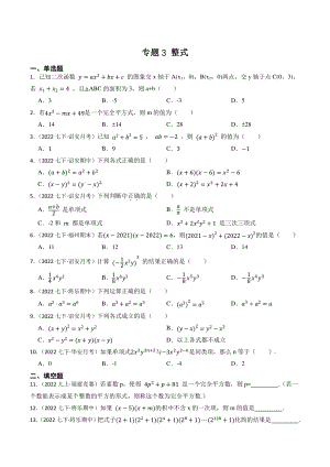 2023年福建省中考数学一轮复习专题训练3：整式（含答案解析）