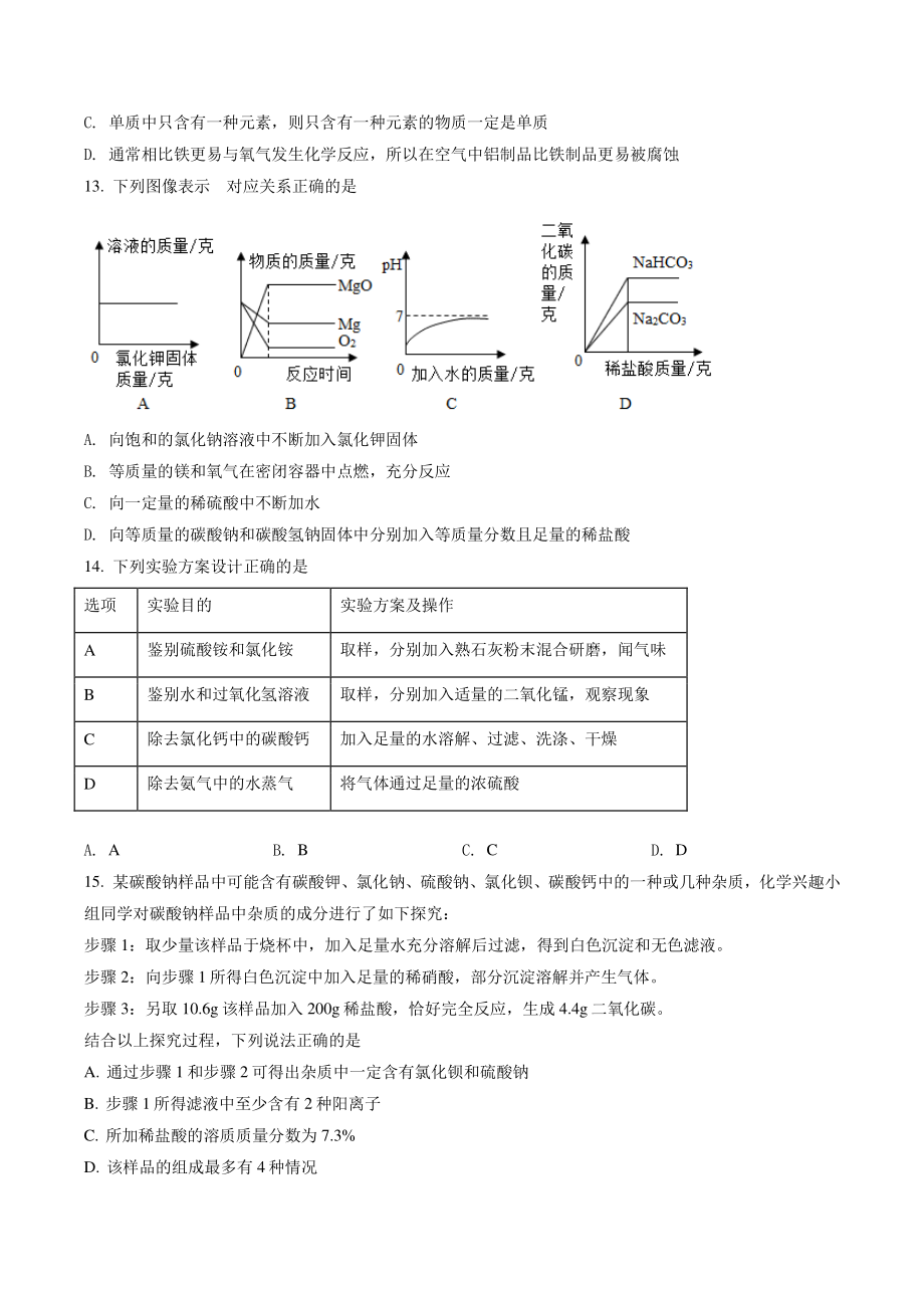 2022年黑龙江省齐齐哈尔市中考化学试卷（含答案解析）_第3页