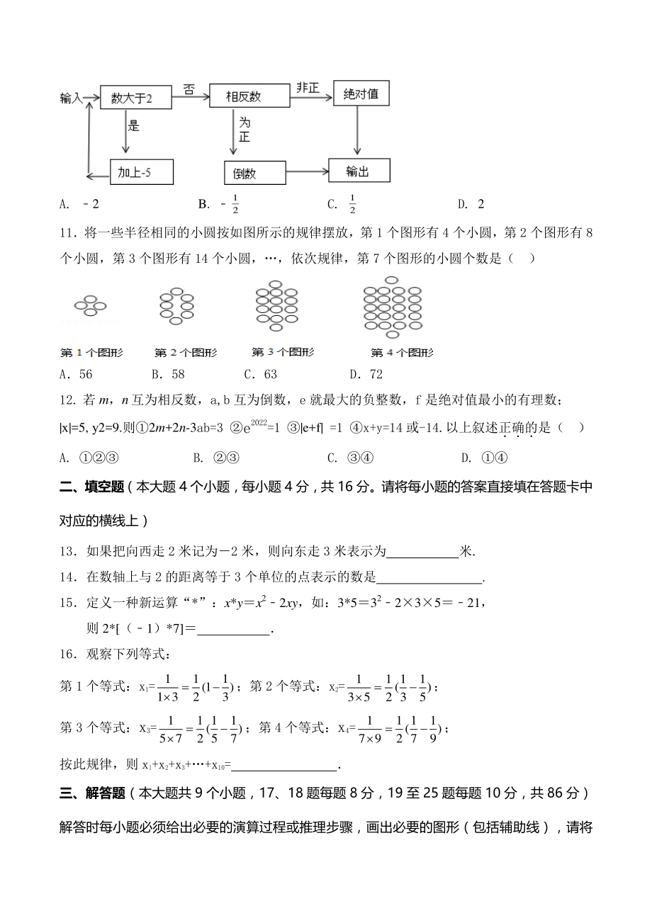 重庆市潼南区六校联考2022-2023学年七年级上数学期中试卷（含答案）_第2页