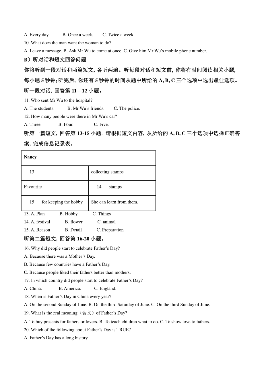 江苏省苏州市相城区2021-2022学年七年级下期末调研英语试卷（含答案解析）_第2页